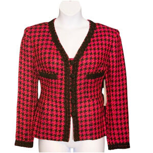 Vintage Geary Roark Blazer Jacket Sz 12 Textured Silk Pink Black Embroidered NWT
